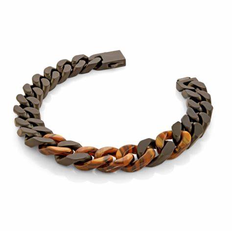 Men's Black and Tiger Eye acetate curb link bracelet