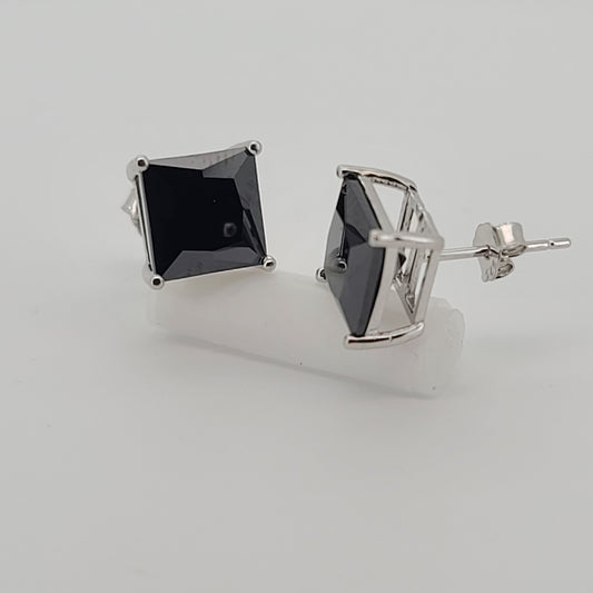 Sterling Silver Black CZ Stud Earrings - Princess or Round